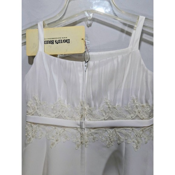 David's Bridal White Satin A Line Flower Girl‎ Dress Size 5 V1248 NWT - Picture 4 of 8